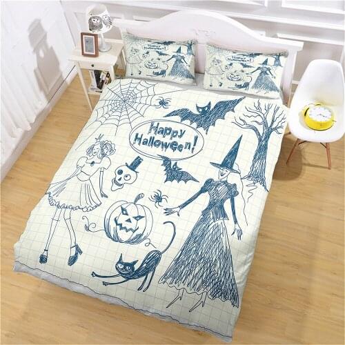 Bedding Set Queen Size Luxury Twin King Comforter 3d Happy Halloween Duvet Cover Kids Girls Bedroom Cartoons Witch 3pcs Quality