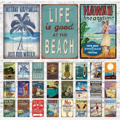 Summer Beach Tin Sign Metal Sign Room Bar Pub Club Man Cave Home Decoration Vintage Hawaii Surf Art Metal Painting Plaque