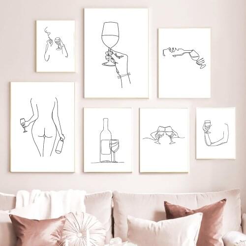Line Girl Bathroom Wall Decor Canvas Painting Breath Canvas Art Poster Get Naked Wine Drinker Picture Fashion Prints Home Decor
