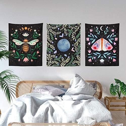 Cute Insect Bee Flower Botanic Moon Oil Painting For Living Room Bedroom Dorm Wall Art Home Decor