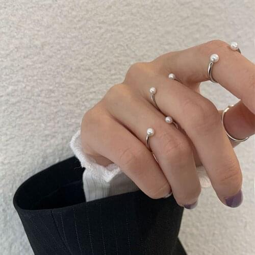 Minimalist Gold Color Double Dot Open Cuff Pearl Rings for Women Simple Wedding Engagement Adjustable Pearls Rings Set Jewelry