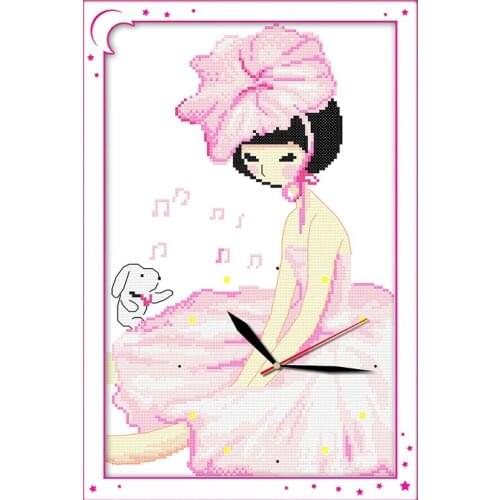 Her feelings cross stitch kit 14ct 11ct count print canvas wall clock stitching embroidery DIY handmade needlework