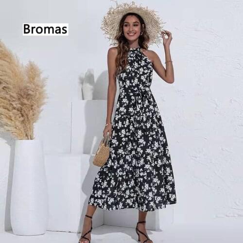 2021 Summer New Fashion Womens Halter Print High Waist Sexy Dress