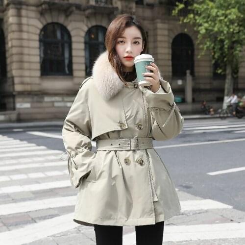 Down jacket 2020 new womens middle and long style Korean fox fur collar detachable bladder style overcomes belt coat
