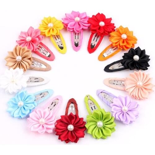 28 pcs/lot 14colors 1.3" Petite Satin Flower Hair Clip