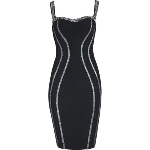 Sexy Women Dress Elegant Bodycon Sleeveless Summer Women Bandage Dress Beading Spaghetti Strap Clothes Vintage Party Dresses