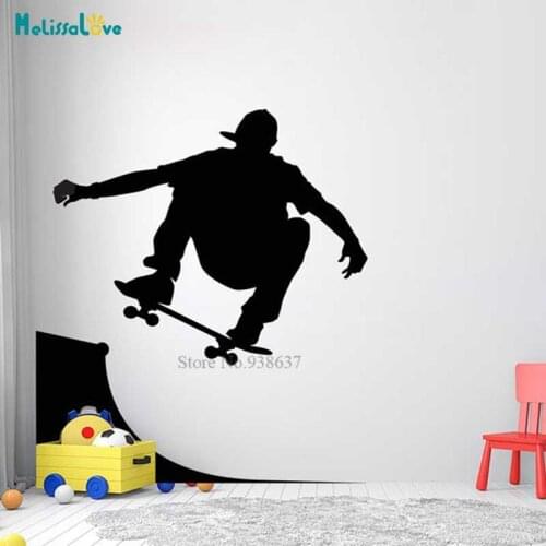 Skateboard Skate Art Wall Stickers Nursery Baby Kids Room Playroom Home Decor Removable Vinyl Wallpaper BD088