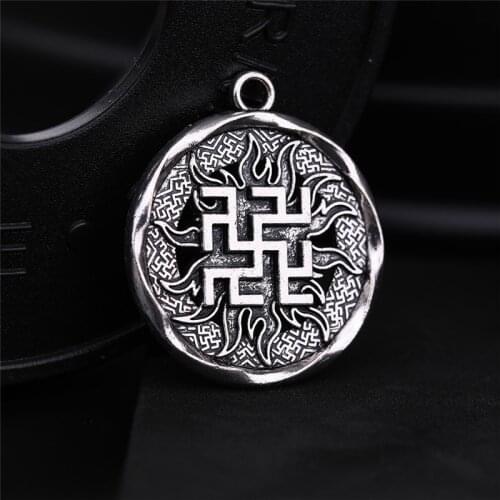 Skyrim Wicca Jewelry Slavic Sun Badge Round Charms Kolovrat Symbol Pagan Talisman Pendant Nordic Viking Jewelry Making Gift 5Pcs