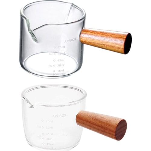 Heat-resisting Glass Measuring Cup Wooden Handle Milk Measure Cup Ounce Drink Shaker Drinks Making Tools