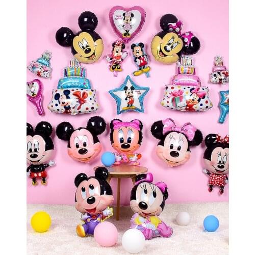 Disney Mickey Minnie Cartoon Aluminum Balloon Birthday Party Decorations Babys First Birthday Decorations