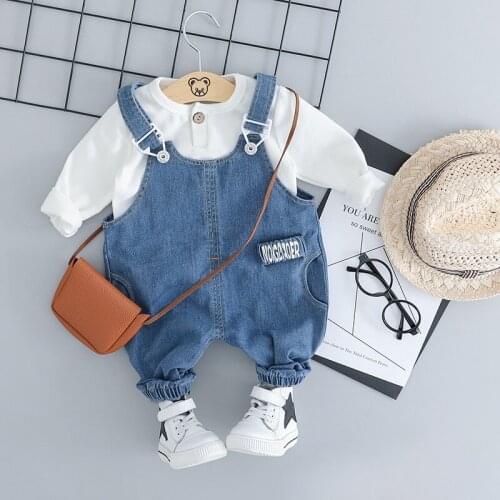 Spring Infant Boy Clothes Set Girls Clothing Set Kids Baby Suit Outwear Baby Long Sleeve T Shirt+Boys Overalls Denim Pants 1-3Y