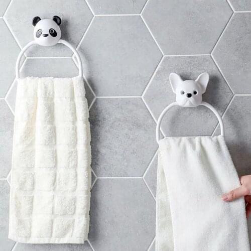 Bathroom Towel Rack Punch-free Wall-mounted Towel Rack Cartoon Cute Shape Round Towel Rings Kitchen Hanging Towel Rack Holder