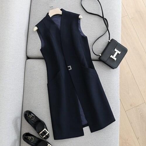 2021 Spring Classic Women Long Blazer Vest Female Elegant Office Lady Coats Ladies Waistcoat Causal Slim Sleeveless Jackets H374
