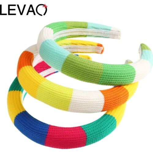 LEVAO Winter Knitting Headband For Women Knitted Headwear Cute Color Matching Fashion Stripe Turban Wide Side Hair Accessories