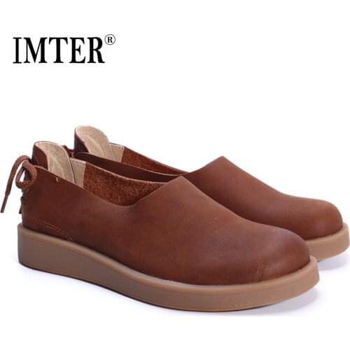 Women Shoes Flat 100% Authentic Leather Ladies Flat Shoes Round Toe Mary Jane Flats Female Footwear (1023-1)