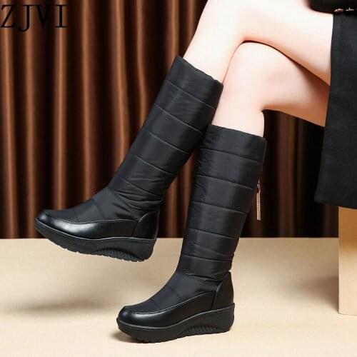 ZJVI Women Platform Wedges Heels Knee High Snow Boots Woman Fashion Warm Winter Ladies Thigh High Boots Girls Shoes 2020 Black