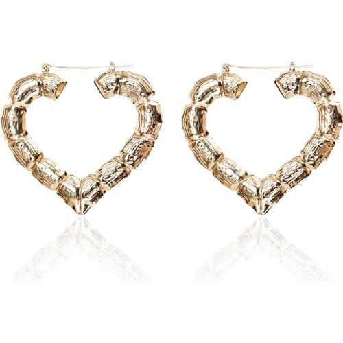 1Pair Europe Punk Big Alloy Love Heart Hoop Earring for Women Hyperbole Statement Bamboo Style Earrings Fashion Jewelry E224