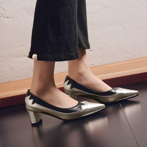 Big Size 11 12 ladies high heels women shoes woman pumps Sharp-toed, thick-heeled single-shoe womans shallow mouth