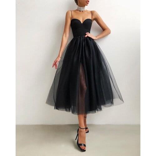 Women Elegant Tube Cocktail Dress Solid Color Spaghetti Straps V-Neck Side Slit Sheer Mesh Braces Long Dress Party ALine Vestido