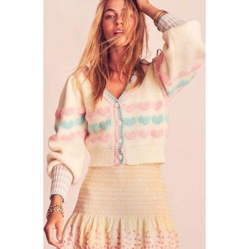 Winter Femme Fashion Cardigans New Knitted V-neck Loose Short Sweaters Button Down Sweet Heart Pullovers Cotton Outerwear Top