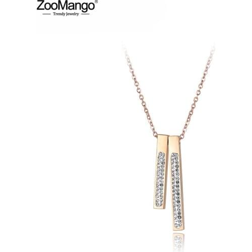 ZooMango Trendy Rhinestone Double Geometric Rectangle Choker Necklace For Women Stainless Steel Wedding Necklace Jewelry ZN18049