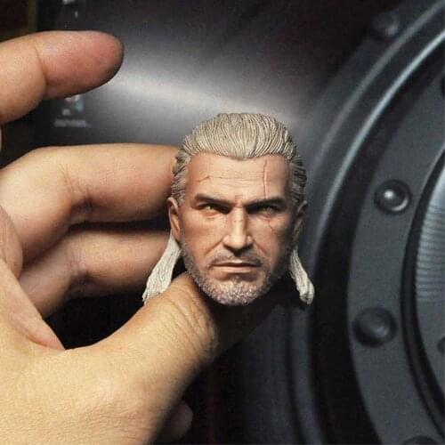 1/6 White Wolf Geralt Head Sculpt Head PVC Male Soldier Head Carving Fit 12'' Action Figure Body