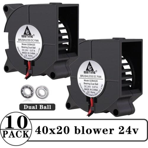 10 Pieces Gdstime DC 3D Printer Turbo Blower Cooling fan 24V 40mmx20mm 40mm Brushless Dual Ball Bearing 40x20mm 4cm Mini