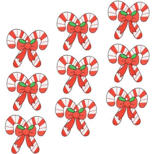 10 PCS Christmas Patches for Clothing Iron Embroidered Cute Candy Cane Applique Sewing Patch Accessories DIY Clothes Hat Dress