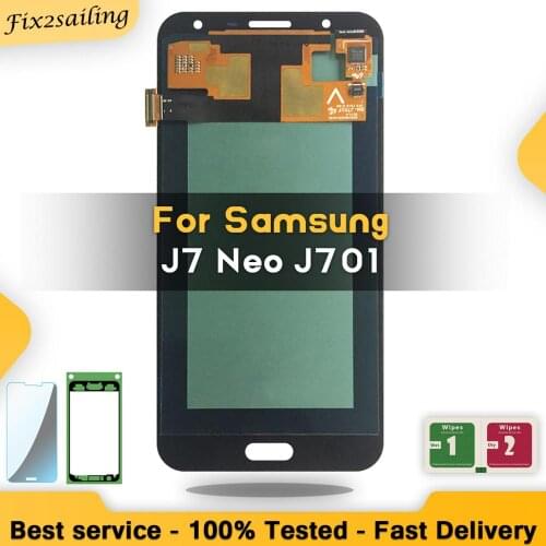 100% Tested AMOLED LCDs Full Digitizer For Samsung Galaxy J7 neo J701 J701F J701M J701MT Display Touch Screen Assembly