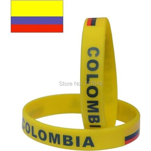 100pcs flag Colombia Yellow wristband silicone bracelets free shipping by FEDEX