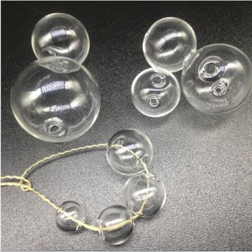 100pcs/lot 10/12/14/16/18/20/22/25/30mm clear round glass ball with 2mm double hole jewelry necklace pendant oil beads orbs