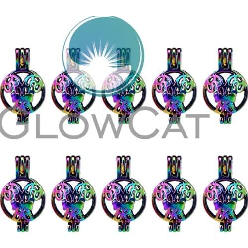 10x C411 Colorful Bowknot Crutch Beads Cage Jewelry Making Perfume Essential Oil Diffuser Pearl Cage Locket Pendant