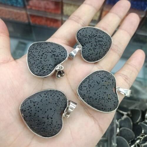 30mm Heart Shape Natural Lava Stone Pendant For Necklace Making Fashion Charm Black Volcanic Rock Stone Pendants Jewelry