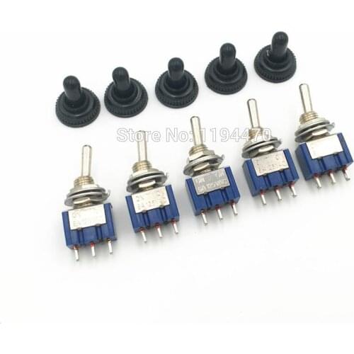 5pcs MTS-102 MTS-103 3-Pins ON-ON 6A 125VAC ON-OFF-ON SPDT Mini Maintained Toggle Switch with Waterproof Cap 6mm Mounting Hole