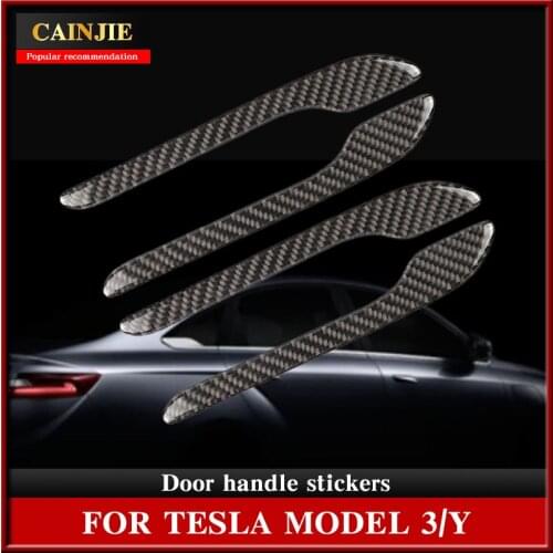 For Tesla Model 3 2021 Accessories Car Door Handle Stickers Model Y Door Cover Paste Model3 Carbon Fiber ABS 4Pcs/Set