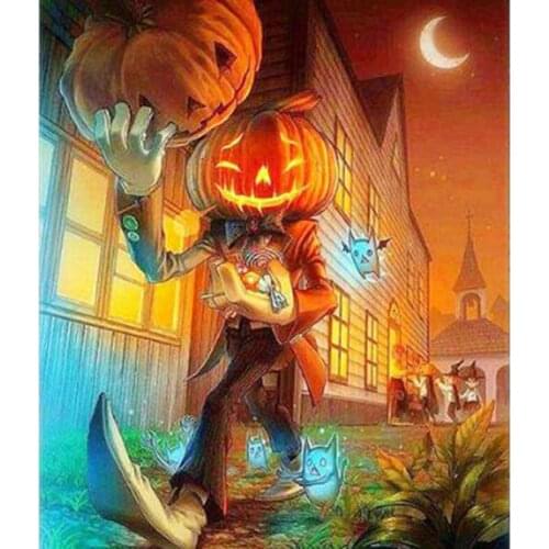 5D DIY Diamond Painting Landscape Painting Halloween Pumpkin Picture Square Round Diamond Cross Stitch Home Decoration WG2886