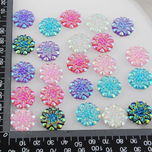 BOLIAO 30Pcs 18*18mm ( 0.71*0.71in ) Flower Shape Resin AB Color With Two Hole Rhinestone Flatback Buttons Appliques/Craft/ DIY