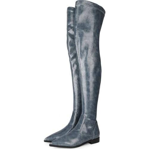 Long Boots Women Pure Color High Tube Over-the-knee Motorcycle Boots Pointed Toe Genuine Leather Shoes Woman Botas De Mujer