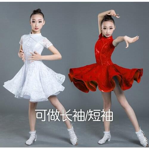 Lace ChildrenS Latin Dance Costume Kids National Dance Skirts Ballroom Competition Dresses Latin Dance Dress For Girls SL2333