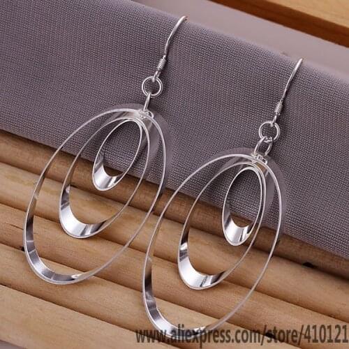 E180 Hot Sale High Quality Silver Clolor Jewelry,Wholesale Jewelry Elegant Charms Fashion Triple Round Plate Earrings /dkma