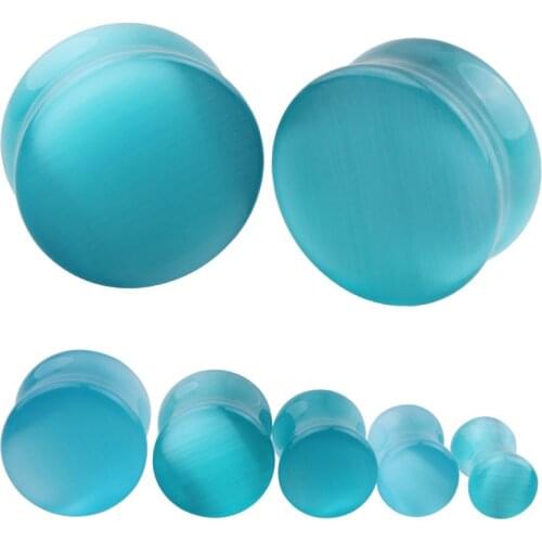 2pcs Aqua Cat Eye Stone Ear Expander Body Piercing Jewelry Quartz Organic Flesh Tunnels Stone Ear Plugs Ear Gauges Stretcher