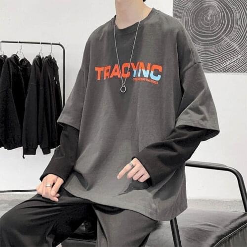 Fake Two-piece T Shirt Women Men Tshirt Wild Long-sleeved T-shirt Bottoming Shirt Jacket Korean Loose Handsome Autumn Tops