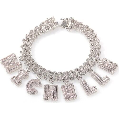 GUCY Fashion Hip Hop Jewelry DIY Letter Bracelet 12mm Mens Miami Cuban Add Baguette Letter Jewelry