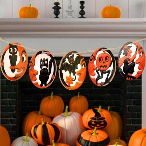 Halloween Hanging Wooden Sign Chic Design Holiday Creative Hanging Black Cat Bat Pumpkin Decoration Props Party Room Decor