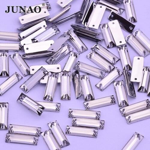 JUNAO 500pcs 5*15mm Sewing Clear Crystal Rhinestones Rectangle Strass Applique Sew On Acrylic Stones Flatback Gems For Crafts
