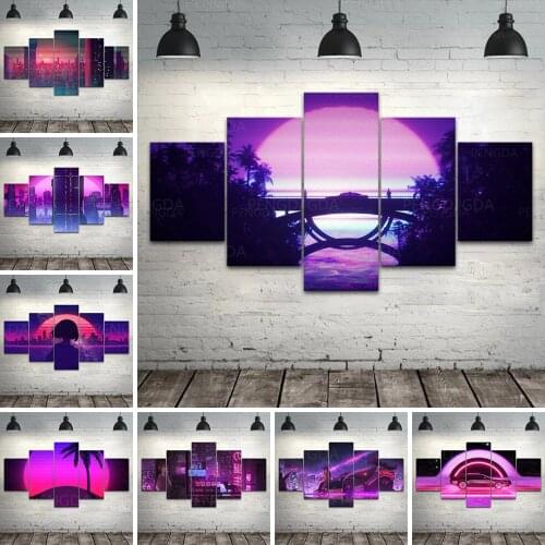 HD Prints Tree Bridge Building Canvas Painting Wall Art City Night Scenery Poster Home Decor Living Room Modular Pictures Frame