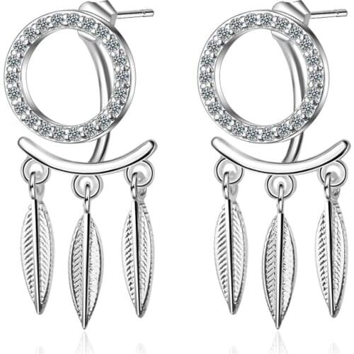 KOFSAC Exquisite Micro-Inlay CZ Round Rear Suspension Stud Earrings For Women Fashion 925 Silver Leaf Earring Ear Jewelry Gift