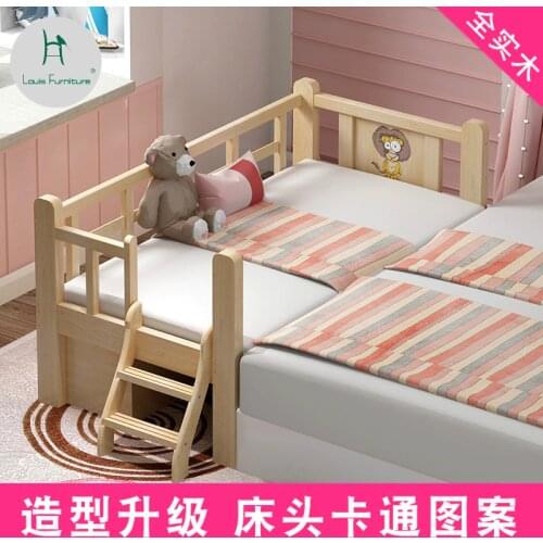 Louis Fashion Solid Wood with Guardrail Twin Boys and Girls Princess Beds Baby Side Beds Wide Spliced Queen