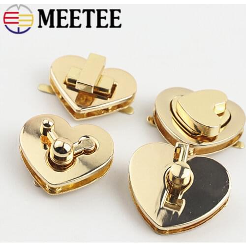 Meetee 5/10Pcs Heart-shaped Twist Lock Clasp Bag Metal Turn Buckle Closed Buckles DIY Purse Closure Clasps Hardware Accessories