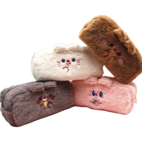 Cute Plush Pencil Pen Pouch Faux Fur Lightweight Large Capacity Kawaii Stationary Cosmetics Bags Pencil Cases School Supplies